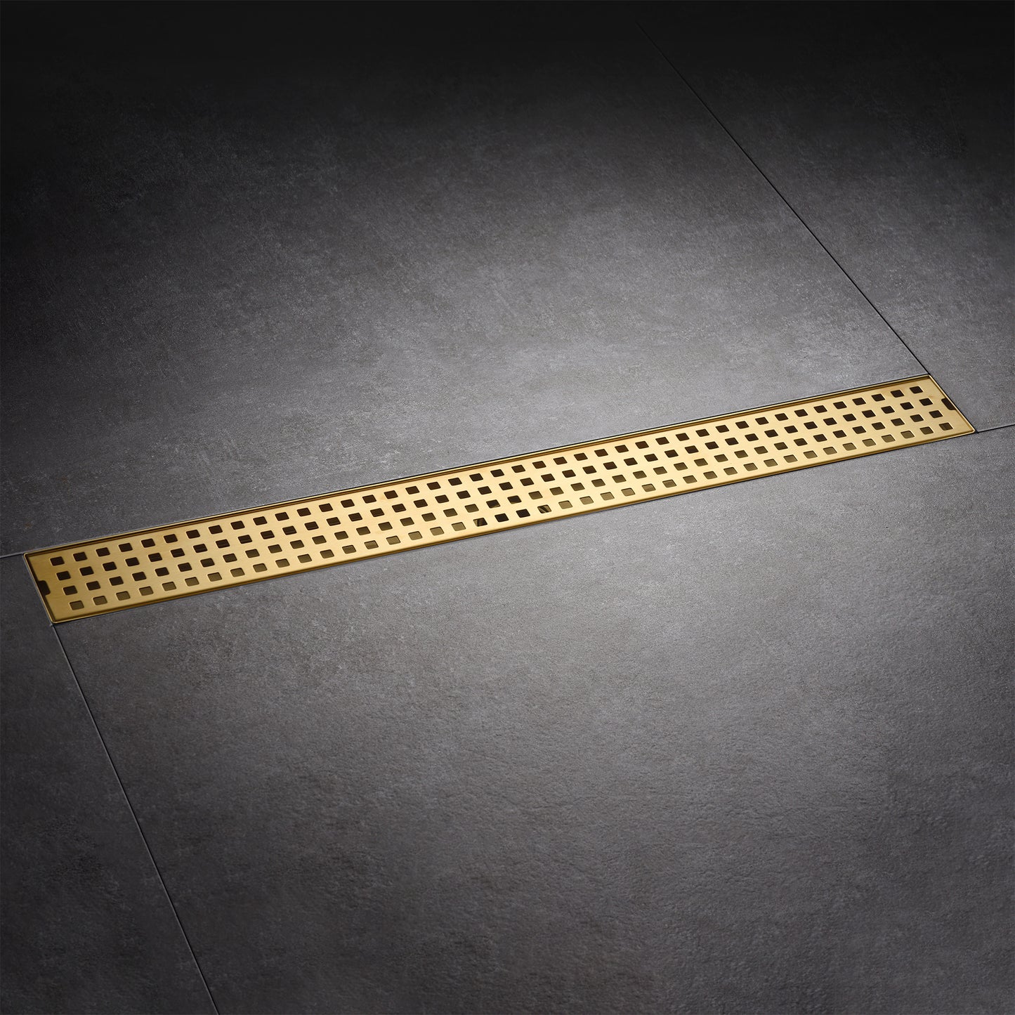 24 in. Stainless Steel Linear Shower Drain with Square Pattern Drain Cover in Brushed Gold