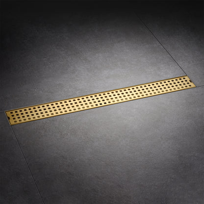 24 in. Stainless Steel Linear Shower Drain with Square Pattern Drain Cover in Brushed Gold