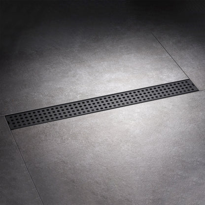 24 in. Stainless Steel Linear Shower Drain with Square Pattern Drain Cover in Matte Black