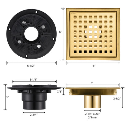 6 in. x 6 in. Stainless Steel Square Shower Drain in Brushed Gold