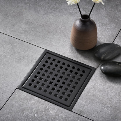 6 in. x 6 in. Stainless Steel Square Shower Drain in Matte Black