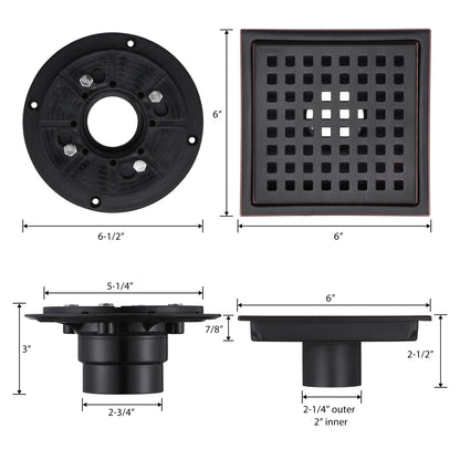 6 in. x 6 in. Stainless Steel Square Shower Drain in Oil Rubbed Bronze