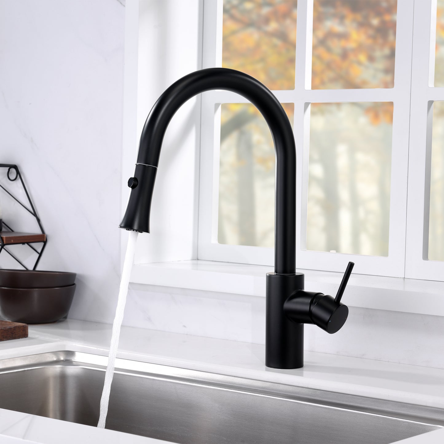 Single-Handle Pull-Down Sprayer Kitchen Faucet with 2-Function Sprayhead 298 in Matte Black