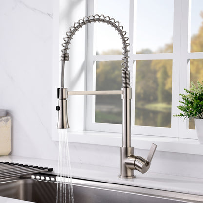 KTS13-TB Single-Handle Pull-Down Sprayer Kitchen Faucet with 2-Function Sprayhead in Brushed Nickel