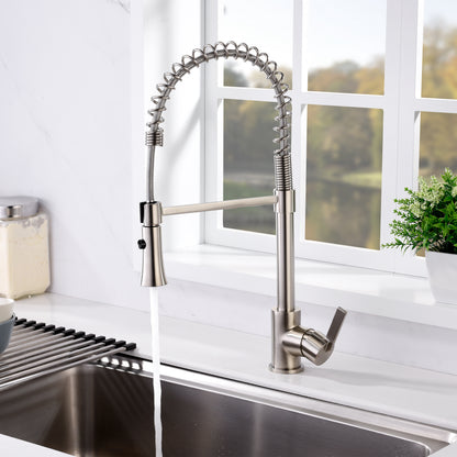 KTS13-TB Single-Handle Pull-Down Sprayer Kitchen Faucet with 2-Function Sprayhead in Brushed Nickel