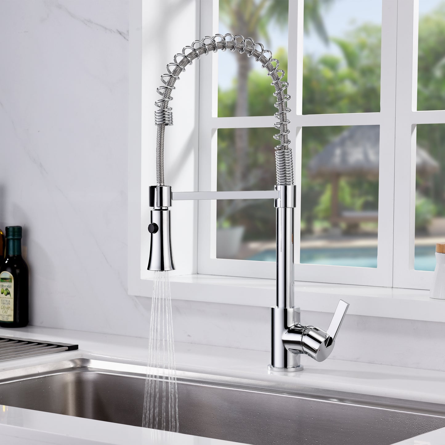 KTS13-TC Single-Handle Pull-Down Sprayer Kitchen Faucet with 2-Function Sprayhead in Chrome