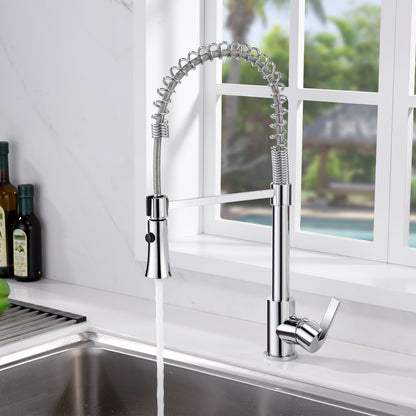 KTS13-TC Single-Handle Pull-Down Sprayer Kitchen Faucet with 2-Function Sprayhead in Chrome