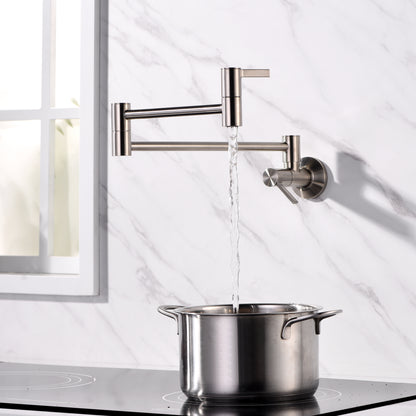 Contemporary 2-Handle Wall-Mounted Pot Filler in Brushed Nickel