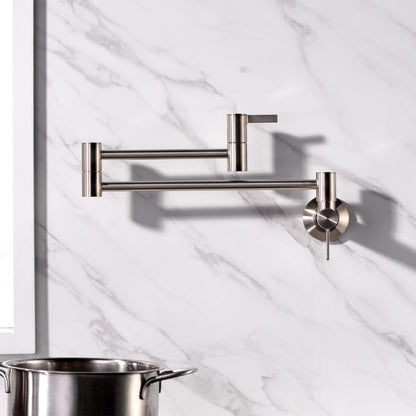 Contemporary 2-Handle Wall-Mounted Pot Filler in Brushed Nickel