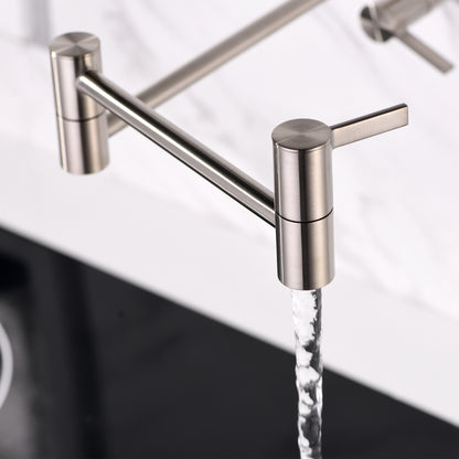 Contemporary 2-Handle Wall-Mounted Pot Filler in Brushed Nickel