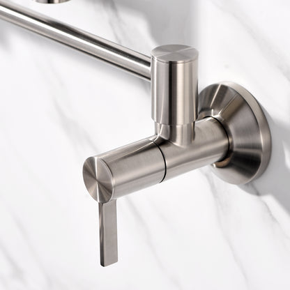 Contemporary 2-Handle Wall-Mounted Pot Filler in Brushed Nickel