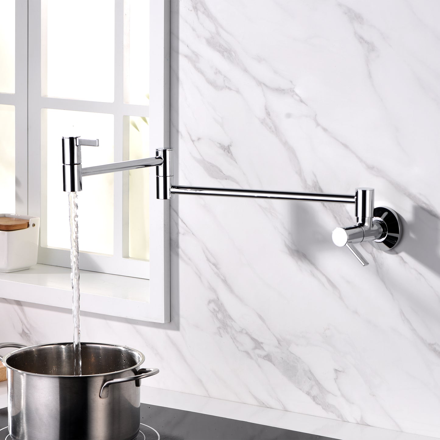 Contemporary 2-Handle Wall-Mounted Pot Filler in Chrome