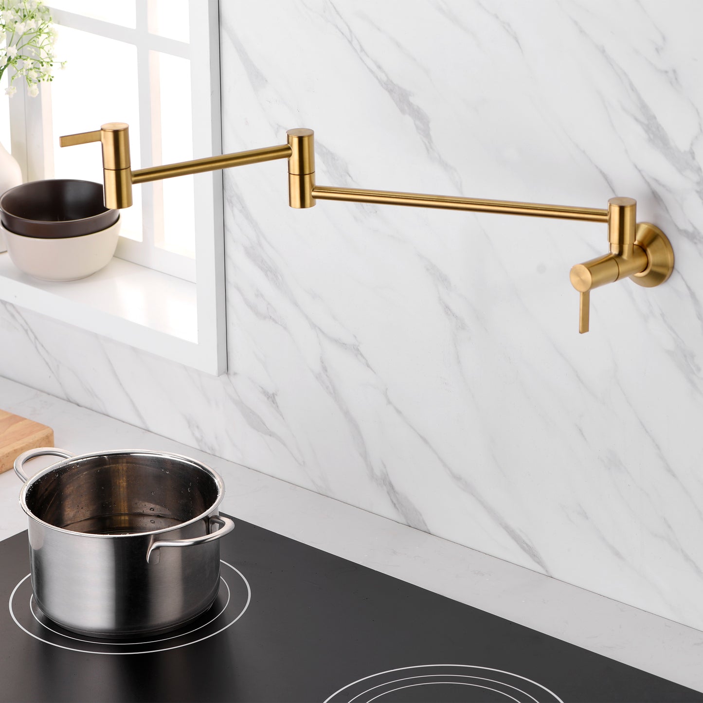 Contemporary 2-Handle Wall-Mounted Pot Filler in Brushed Gold