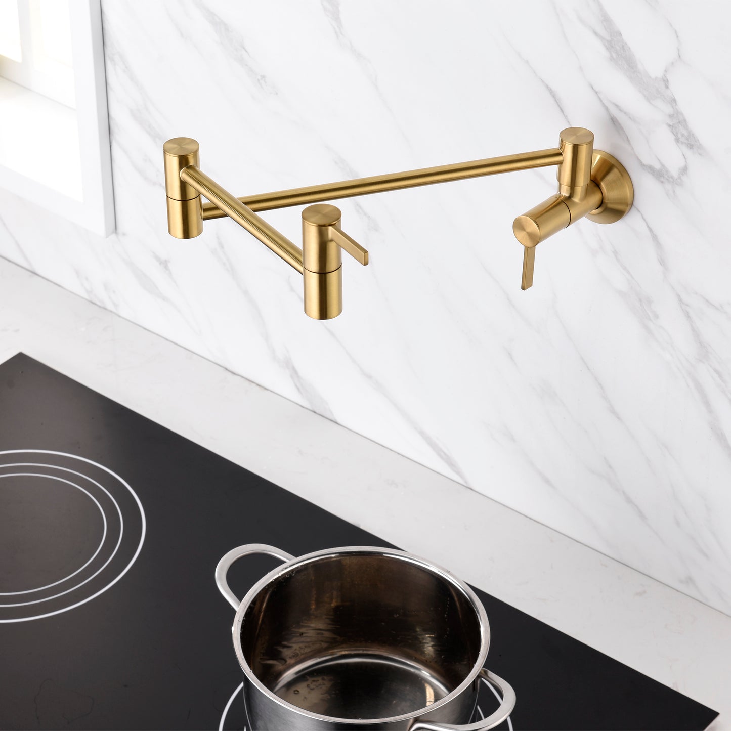 Contemporary 2-Handle Wall-Mounted Pot Filler in Brushed Gold