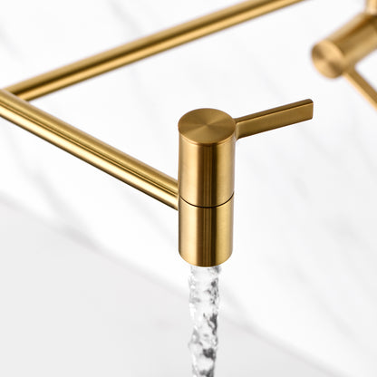 Contemporary 2-Handle Wall-Mounted Pot Filler in Brushed Gold