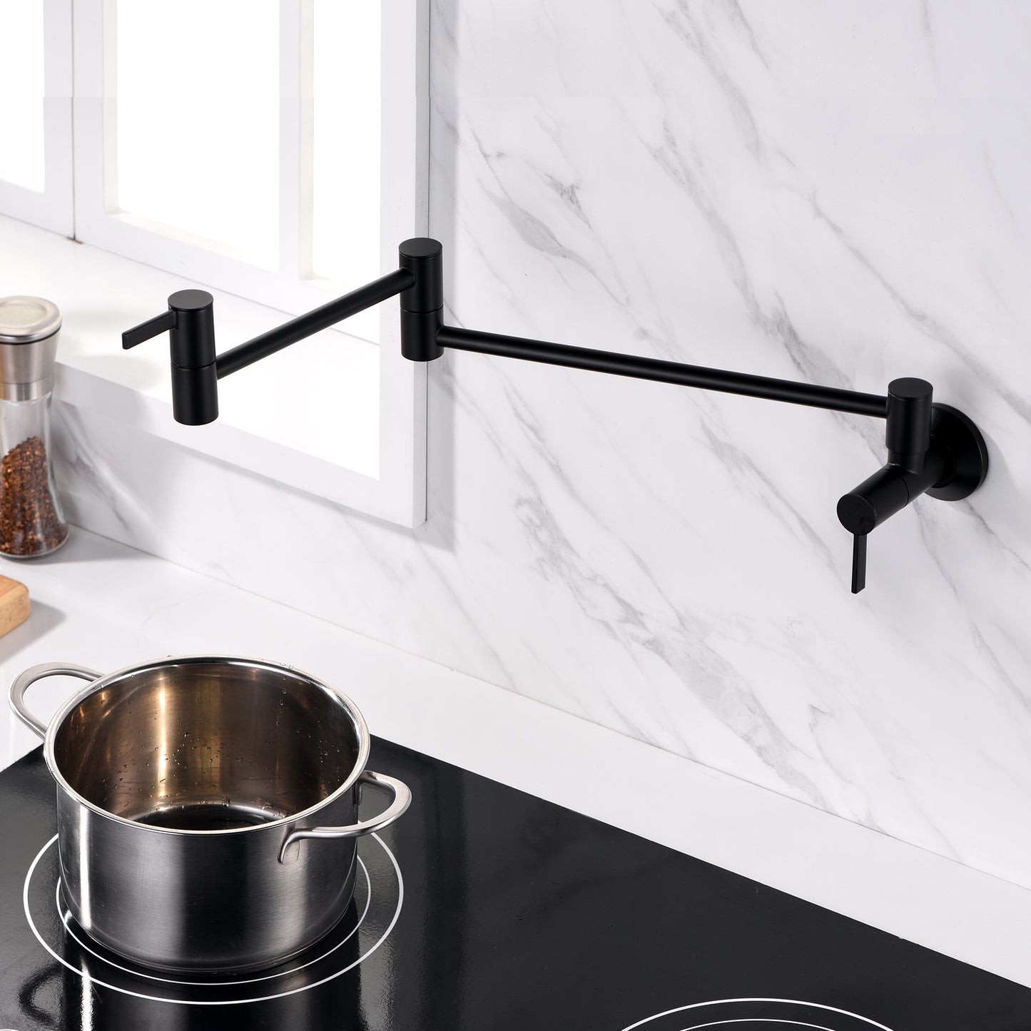 Contemporary 2-Handle Wall-Mounted Pot Filler in Matte Black