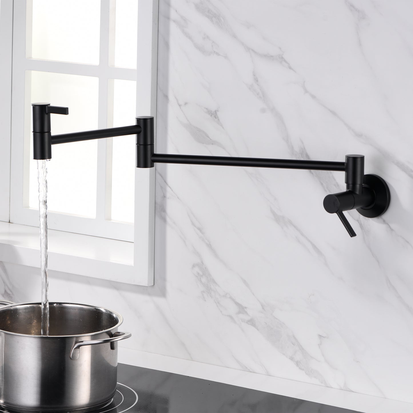 Contemporary 2-Handle Wall-Mounted Pot Filler in Matte Black