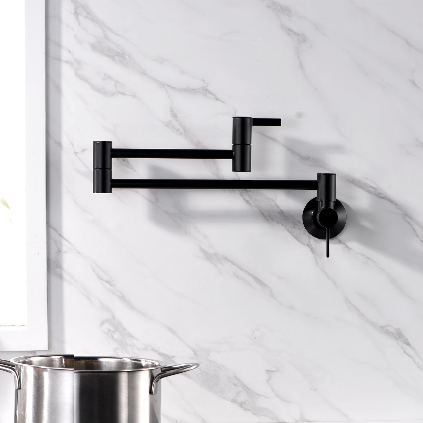 Contemporary 2-Handle Wall-Mounted Pot Filler in Matte Black