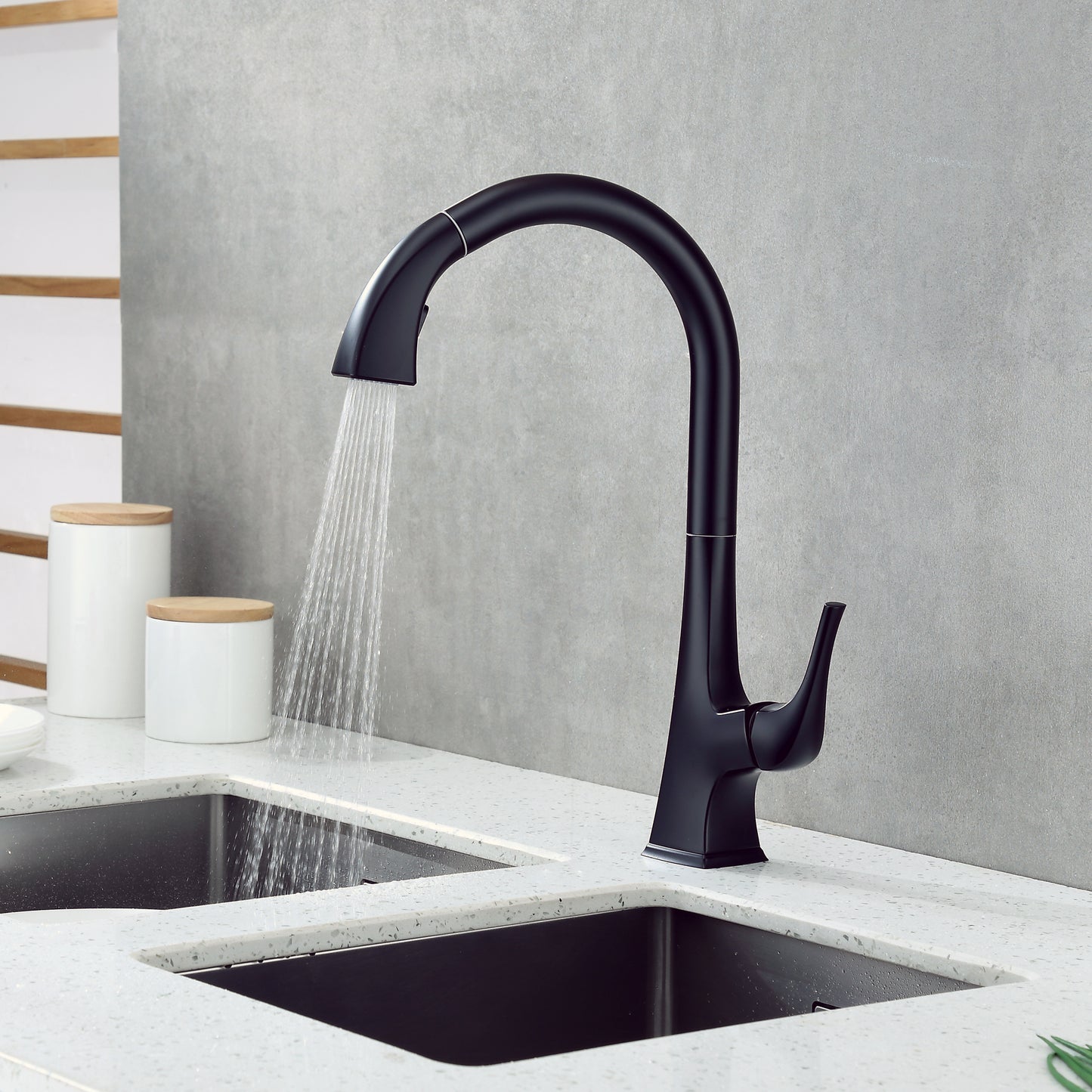 KTS20-TM Single-Handle Pull-Down Sprayer Kitchen Faucet with 2-Function Spray Head 359 in Matte Black