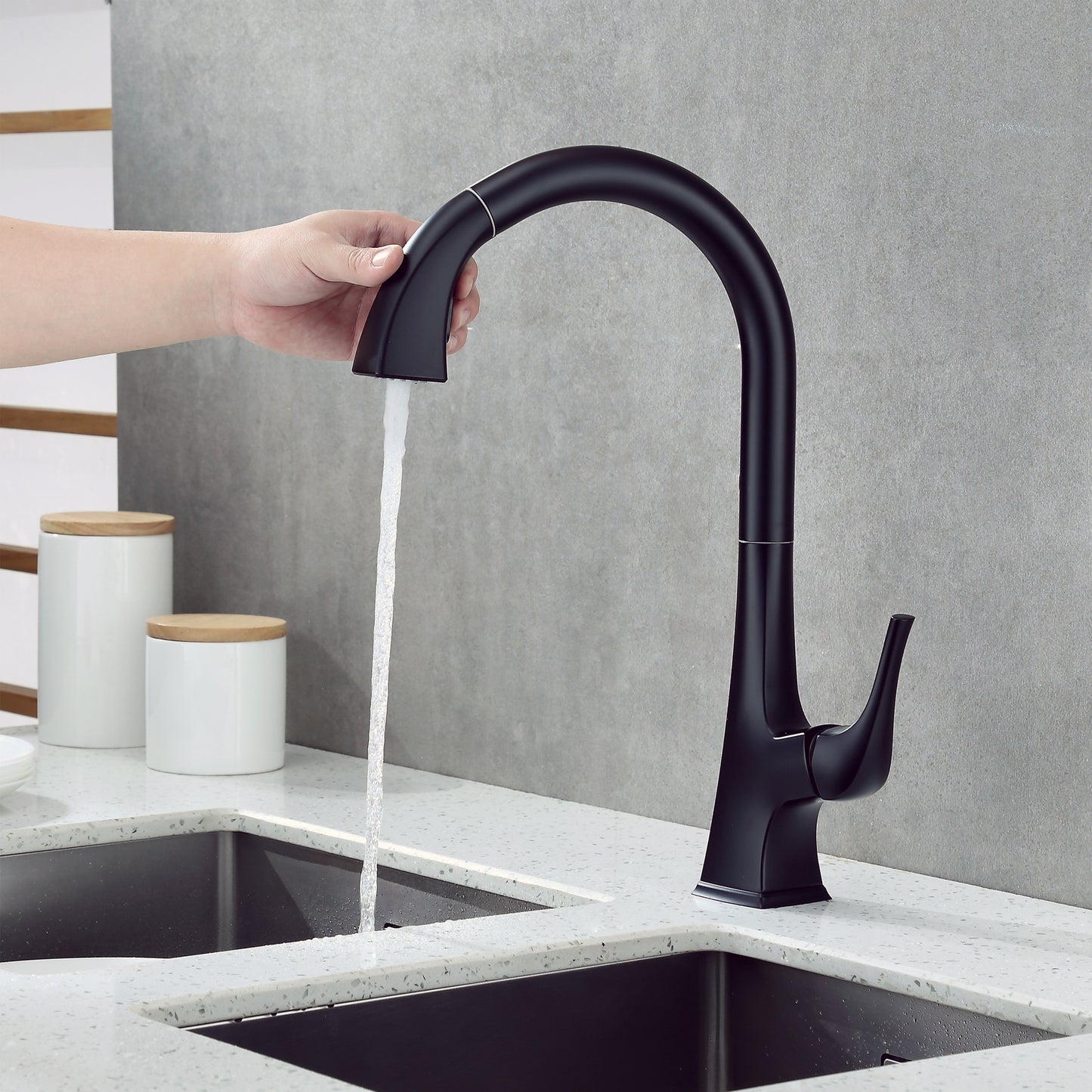 KTS20-TM Single-Handle Pull-Down Sprayer Kitchen Faucet with 2-Function Spray Head 359 in Matte Black