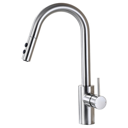 KTS21-TB Single-Handle Pull-Down Sprayer Kitchen Faucet with 2-Function Sprayhead 206 in Brushed Nickel