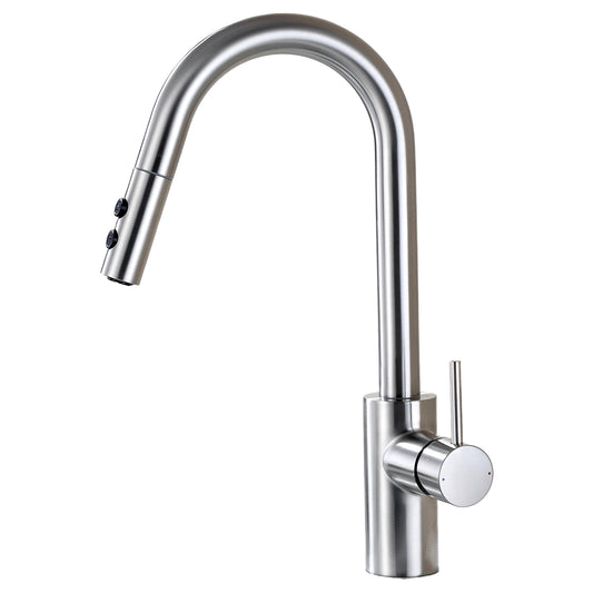 Single-Handle Pull-Down Sprayer Kitchen Faucet with 2-Function Sprayhead 206 in Brushed Nickel