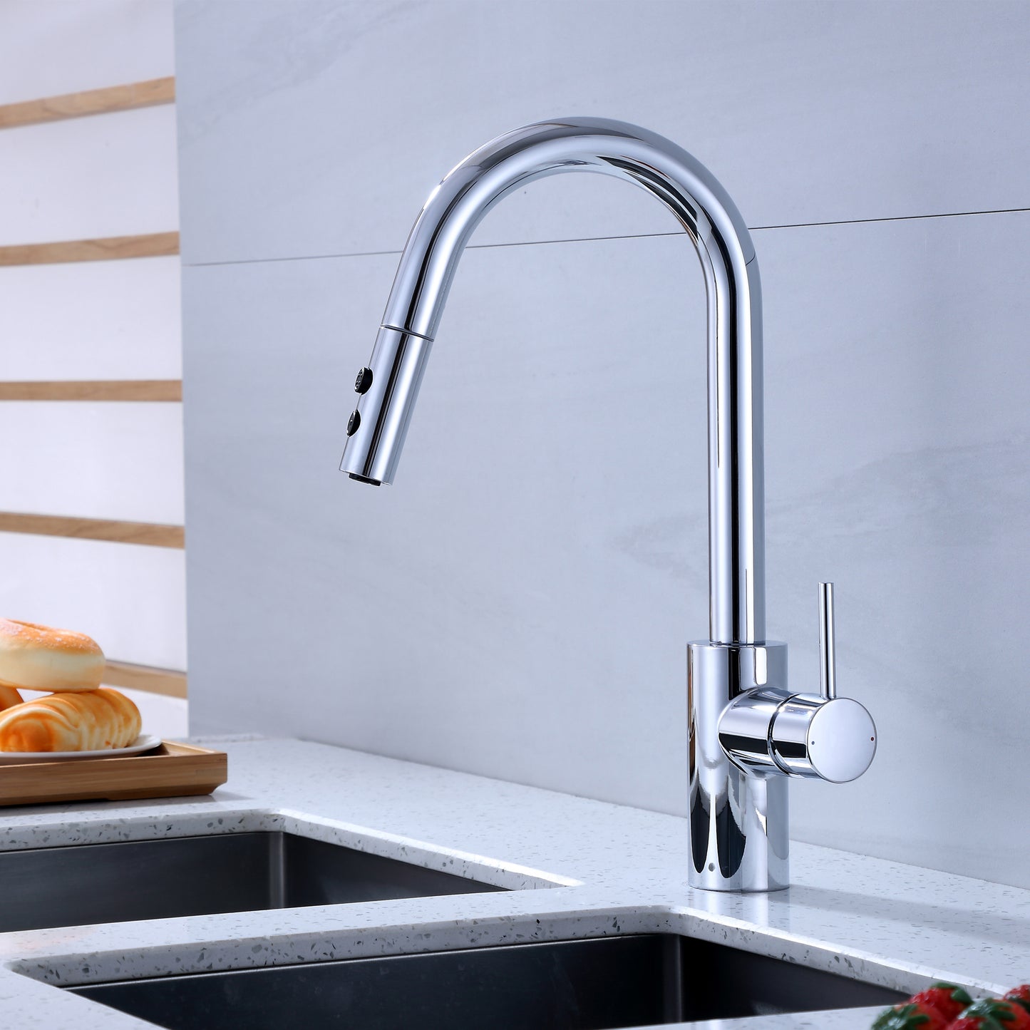 Single-Handle Pull-Down Sprayer Kitchen Faucet with 2-Function Sprayhead 206 in Chrome