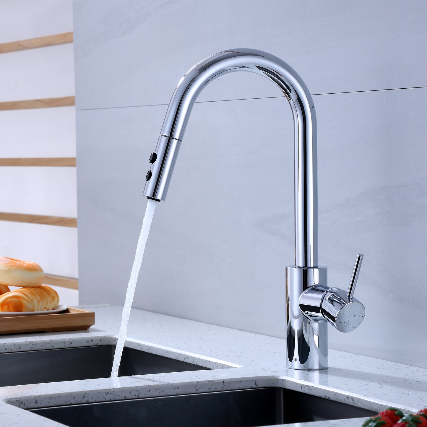 Single-Handle Pull-Down Sprayer Kitchen Faucet with 2-Function Sprayhead 206 in Chrome