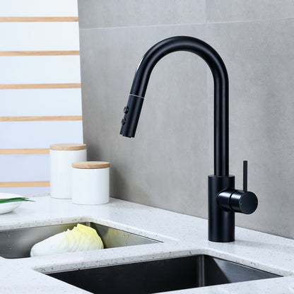 KTS21-TM Single-Handle Pull-Down Sprayer Kitchen Faucet with 2-Function Sprayhead 206 in Matte Black