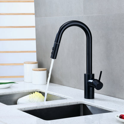 KTS21-TM Single-Handle Pull-Down Sprayer Kitchen Faucet with 2-Function Sprayhead 206 in Matte Black