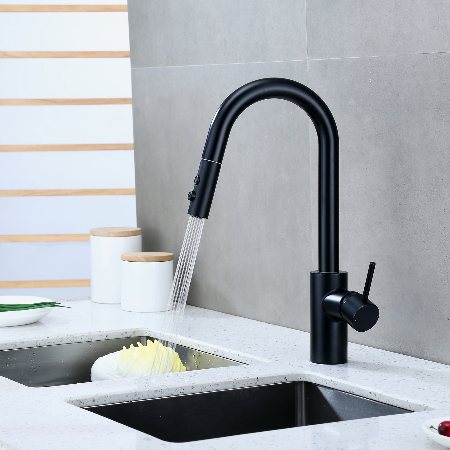 KTS21-TM Single-Handle Pull-Down Sprayer Kitchen Faucet with 2-Function Sprayhead 206 in Matte Black