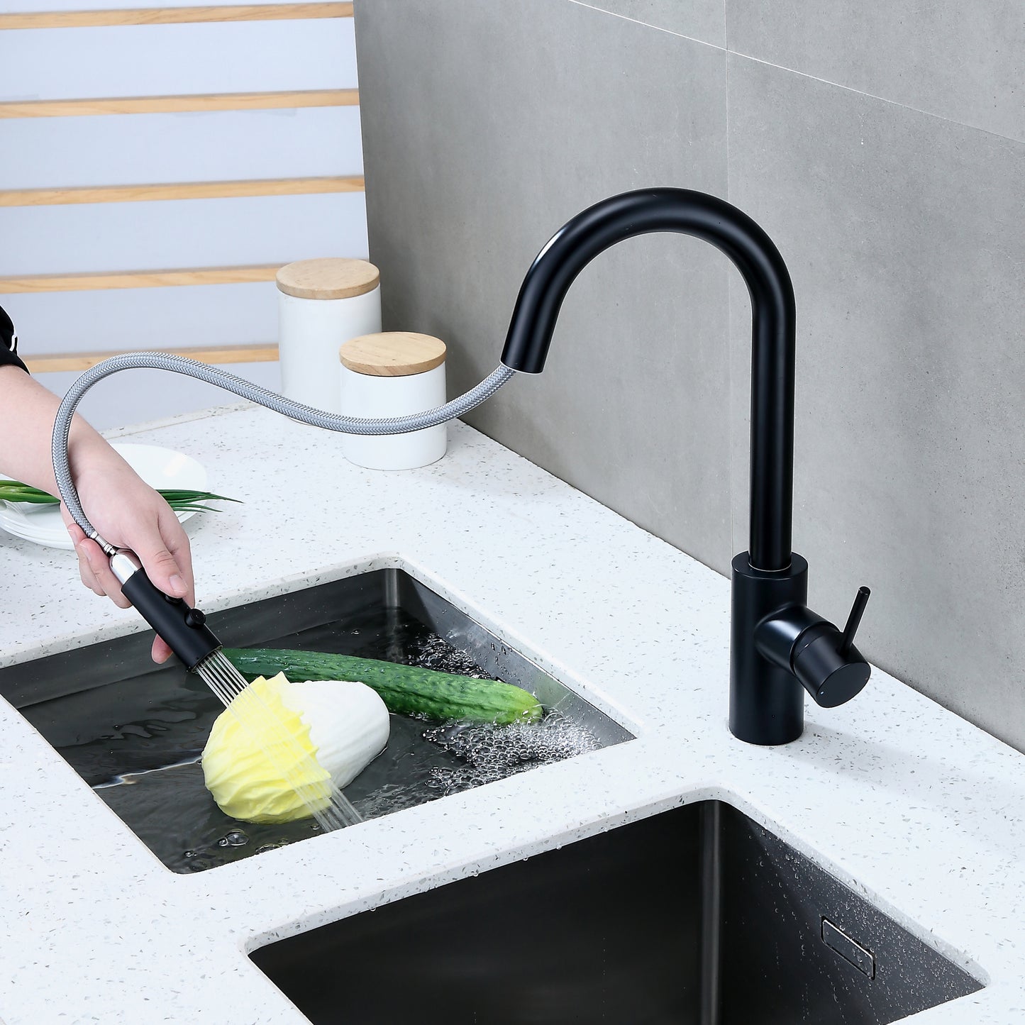 KTS21-TM Single-Handle Pull-Down Sprayer Kitchen Faucet with 2-Function Sprayhead 206 in Matte Black