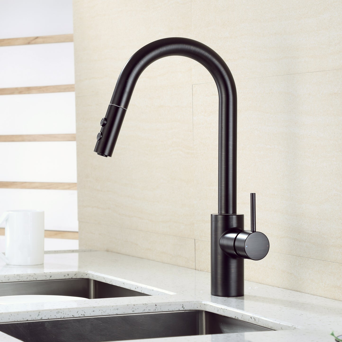 KTS21-TO Single-Handle Pull-Down Sprayer Kitchen Faucet with 2-Function Sprayhead 206 in Oil Rubbed Bronze