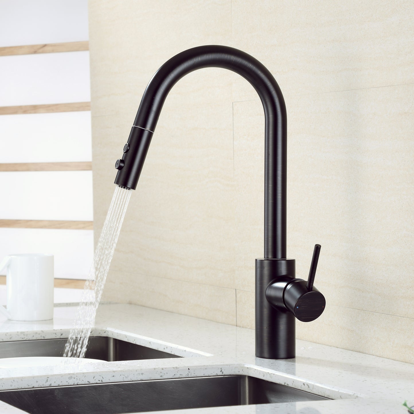 KTS21-TO Single-Handle Pull-Down Sprayer Kitchen Faucet with 2-Function Sprayhead 206 in Oil Rubbed Bronze