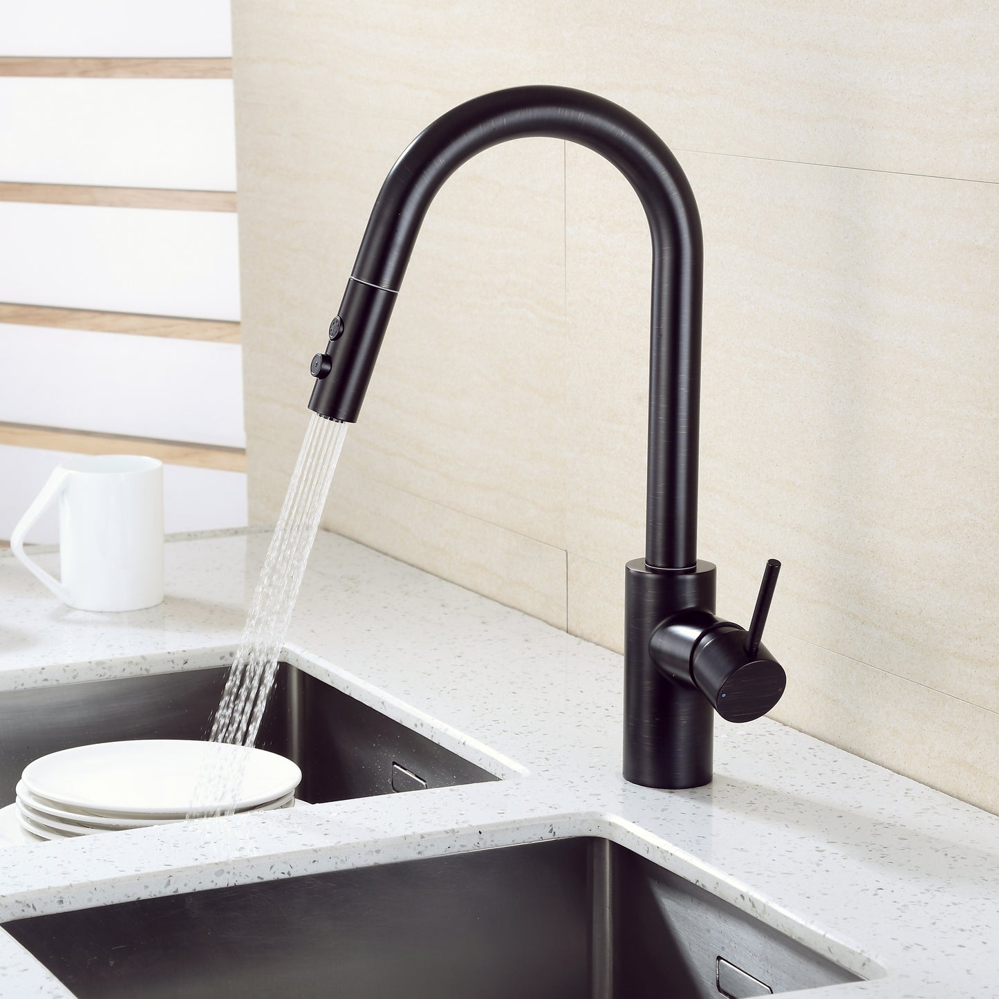 KTS21-TO Single-Handle Pull-Down Sprayer Kitchen Faucet with 2-Function Sprayhead 206 in Oil Rubbed Bronze