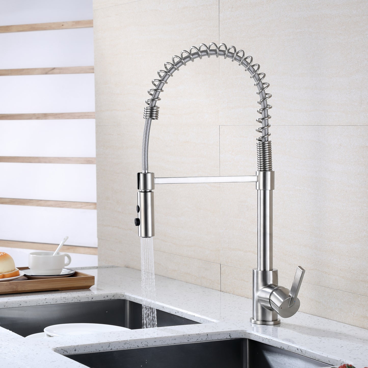 Single-Handle Pull-Down Sprayer Kitchen Faucet with 2-Function Sprayhead in Brushed Nickel