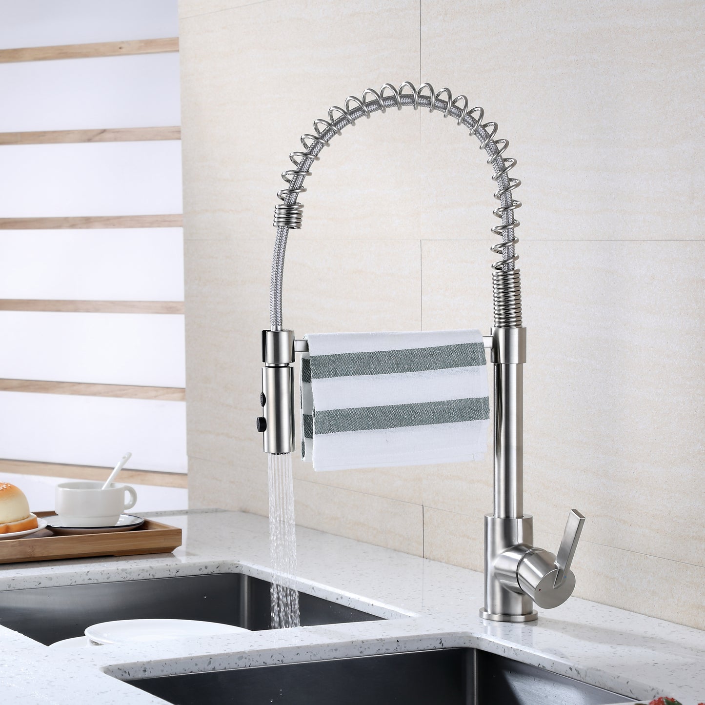 Single-Handle Pull-Down Sprayer Kitchen Faucet with 2-Function Sprayhead in Brushed Nickel