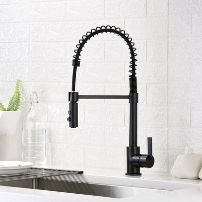 KTS22-TM Single-Handle Pull-Down Sprayer Kitchen Faucet with 2-Function Sprayhead in Matte Black