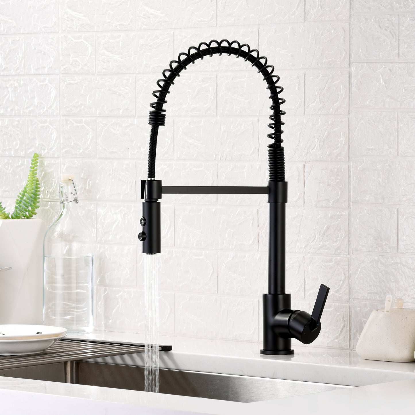 KTS22-TM Single-Handle Pull-Down Sprayer Kitchen Faucet with 2-Function Sprayhead in Matte Black