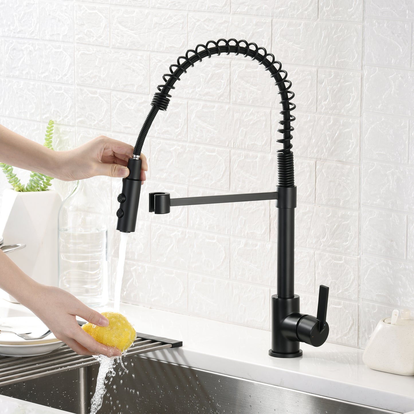 KTS22-TM Single-Handle Pull-Down Sprayer Kitchen Faucet with 2-Function Sprayhead in Matte Black