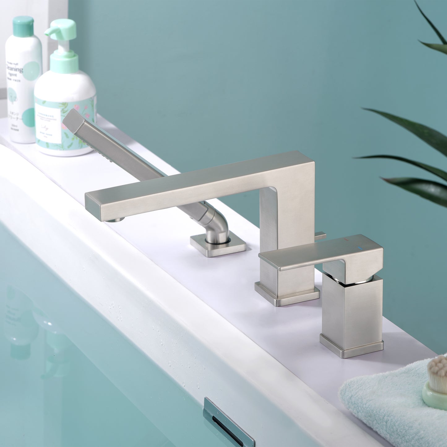 RTF17-TB Single-Handle Deck-Mount Roman Tub Faucet with Hand Shower in Brushed Nickel