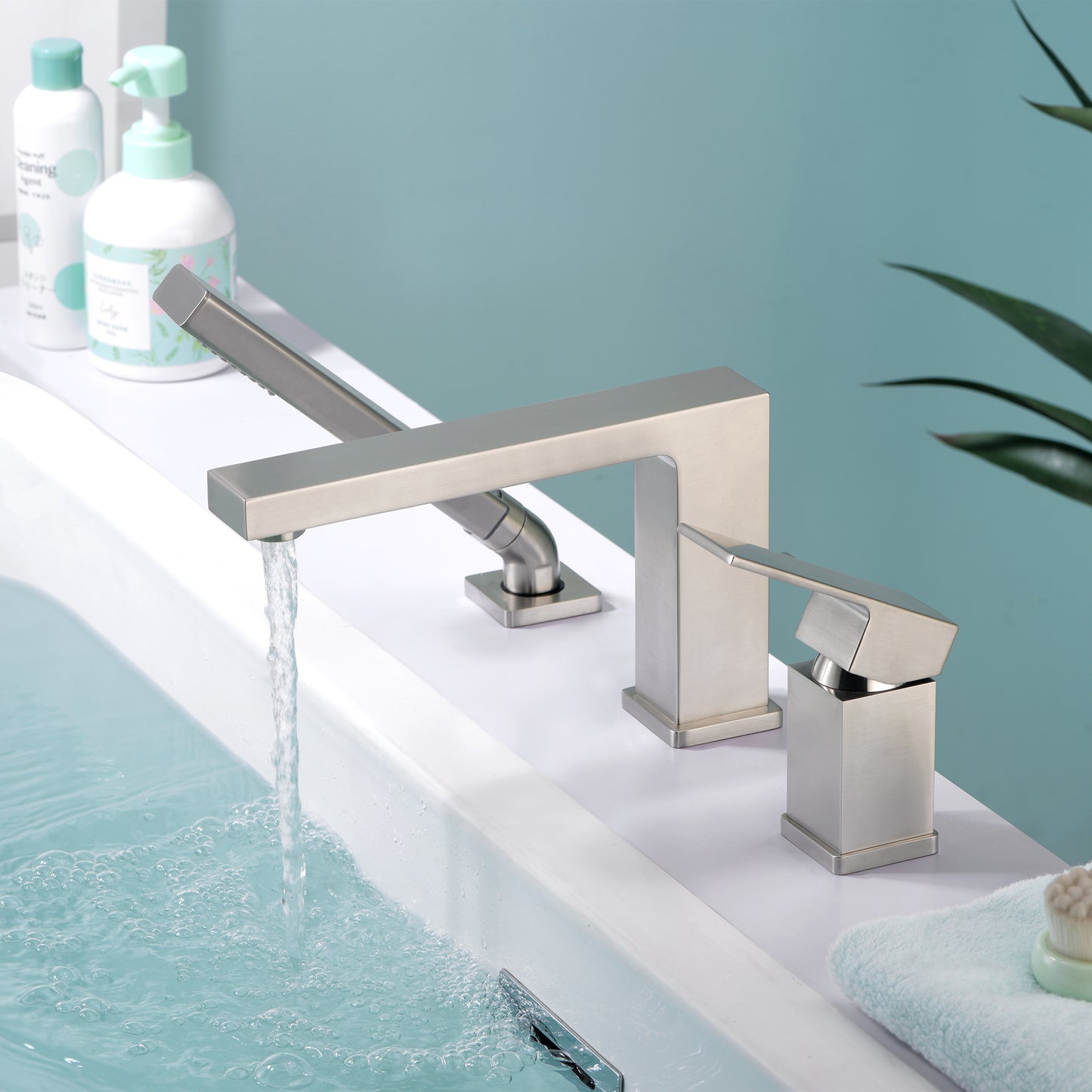 RTF17-TB Single-Handle Deck-Mount Roman Tub Faucet with Hand Shower in Brushed Nickel