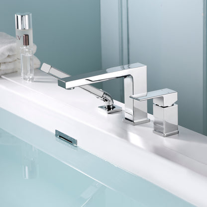 Single-Handle Deck-Mount Roman Tub Faucet with Hand Shower in Chrome