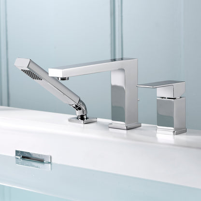 Single-Handle Deck-Mount Roman Tub Faucet with Hand Shower in Chrome