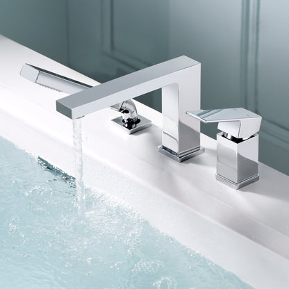 Single-Handle Deck-Mount Roman Tub Faucet with Hand Shower in Chrome