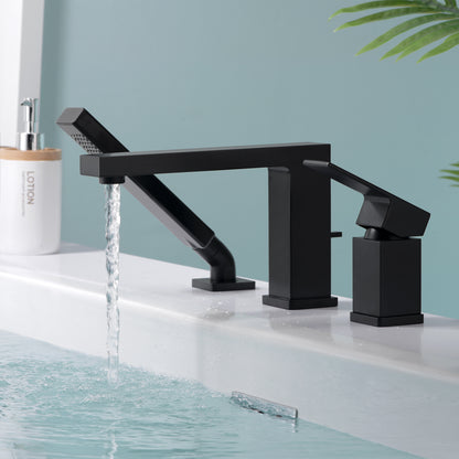 Single-Handle Deck-Mount Roman Tub Faucet with Hand Shower in Matte Black