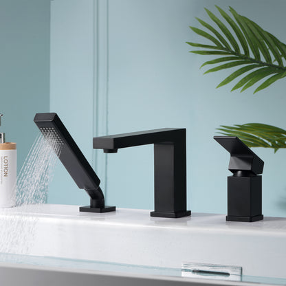 Single-Handle Deck-Mount Roman Tub Faucet with Hand Shower in Matte Black