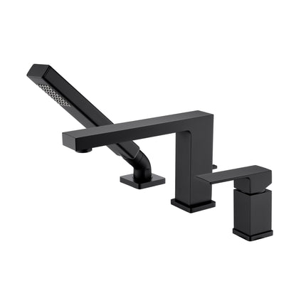 Single-Handle Deck-Mount Roman Tub Faucet with Hand Shower in Matte Black