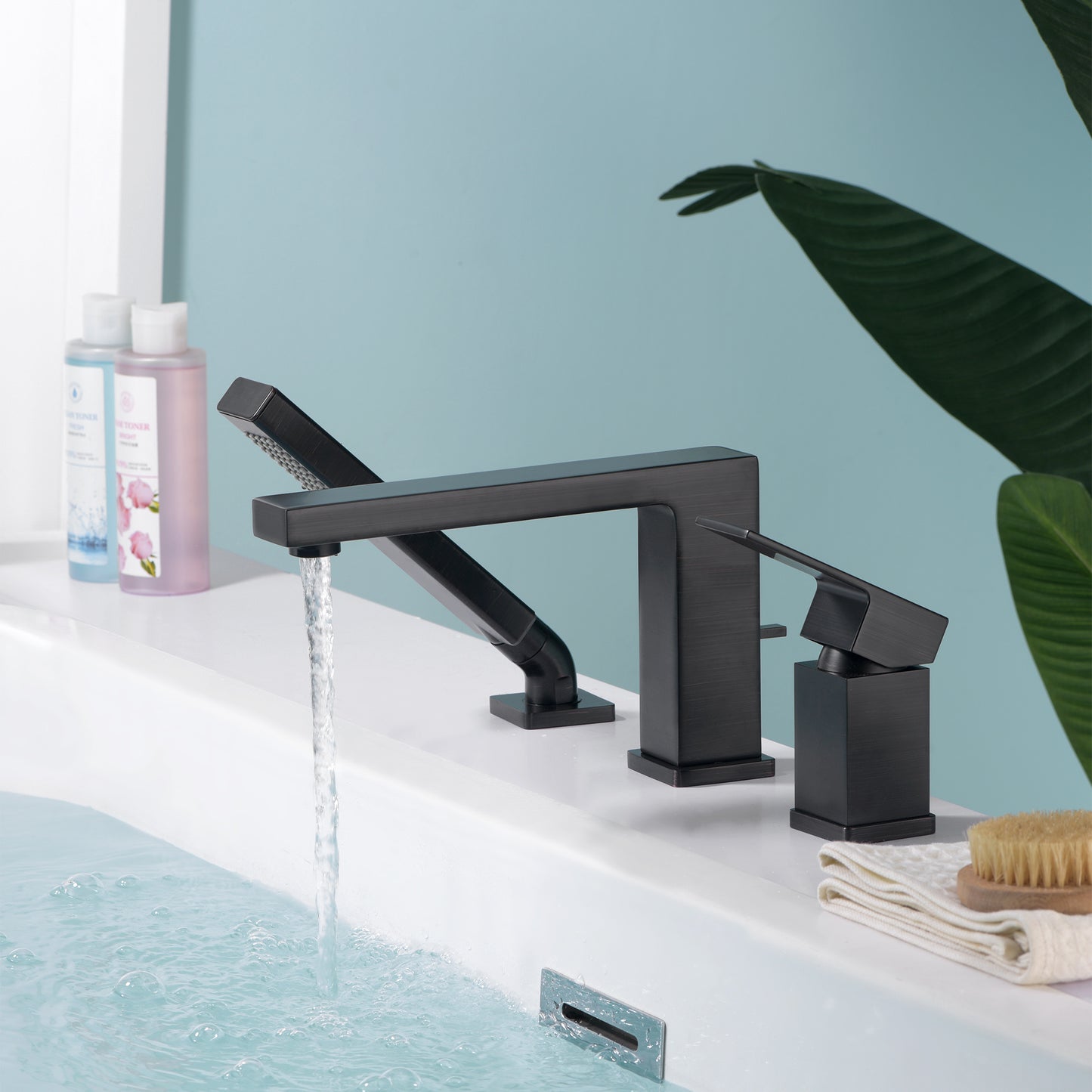 Single-Handle Deck-Mount Roman Tub Faucet with Hand Shower in Oil Rubbed Bronze