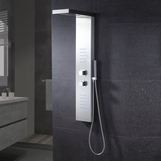 48 in. 2-Jet Thermostatic Shower System Panel with Rainfall Waterfall Shower Head Hand Shower in Stainless Steel